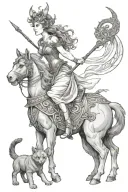 goddess freya pulled by cat chariot getting pulled tattoo design idea