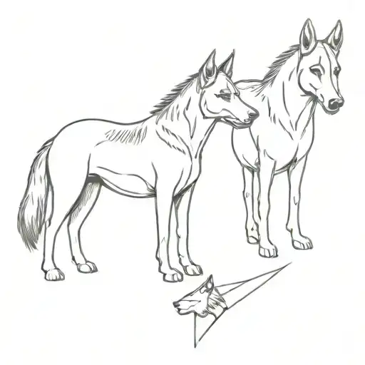 a horse and two German shepherds next to it tattoo design idea