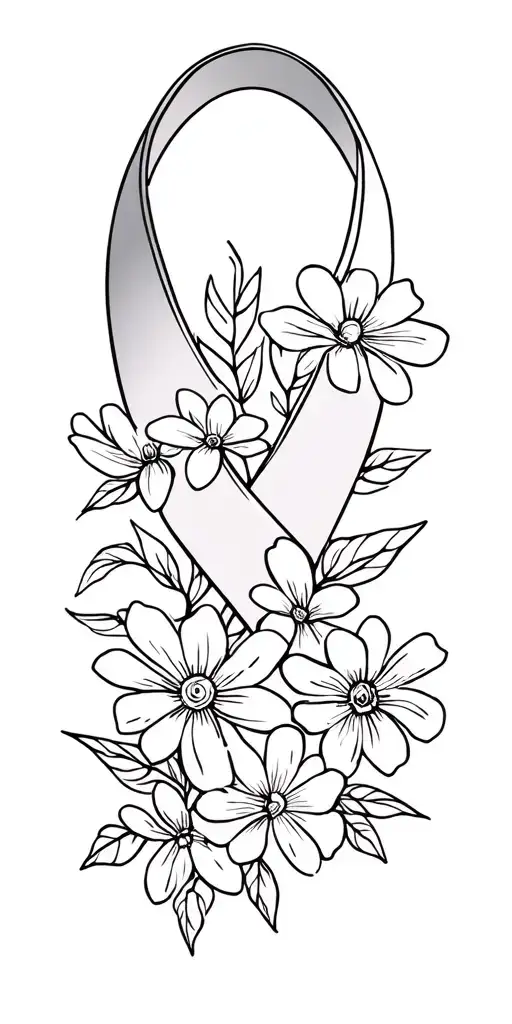 leukemia ribbon and flowers tattoo design idea