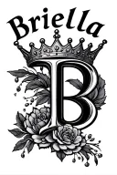 the name Briella with a crown over the B tattoo design idea