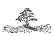 mangrove tree and waves in between black lines tattoo design idea