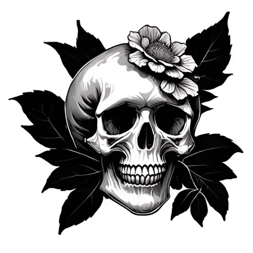 Mushroom Skull floral tattoo design idea