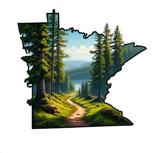 wooded path winding hiking trail inside shape of minnesota tattoo design idea