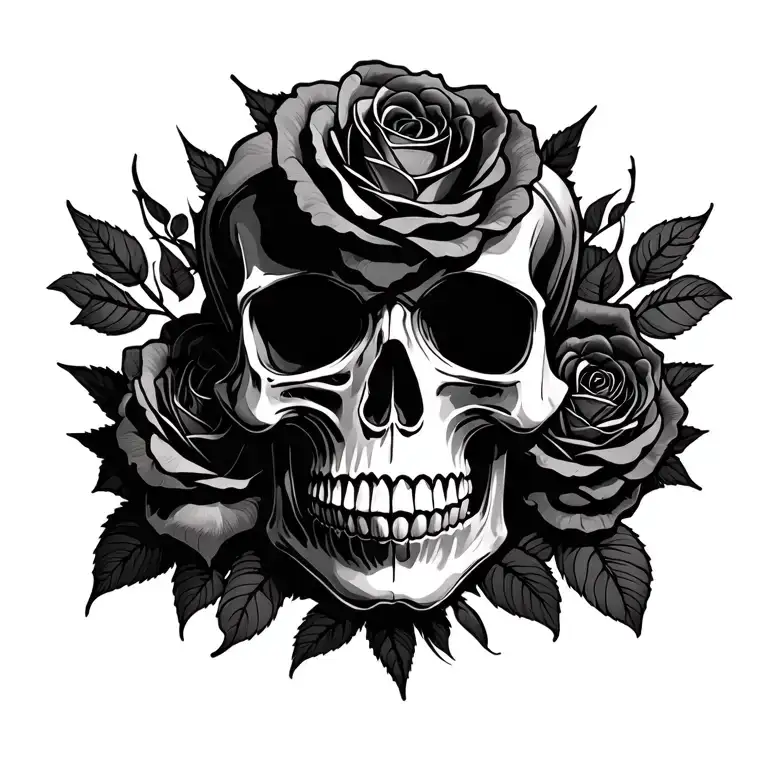 Skull And Roses dark for cover tattoo design idea