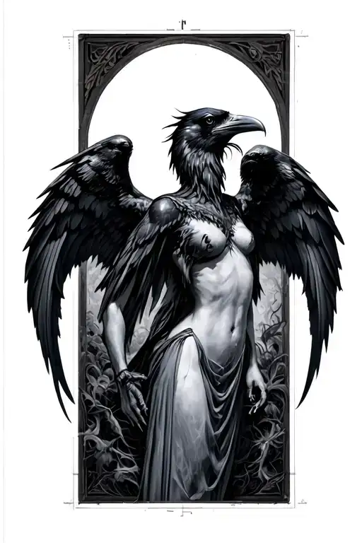raven wings that stretch to the shoulders with nevermore down the spine tattoo design idea