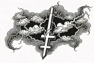 cross clouds lightning tattoo design idea