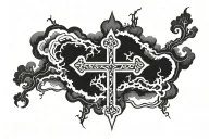 cross clouds lightning tattoo design idea