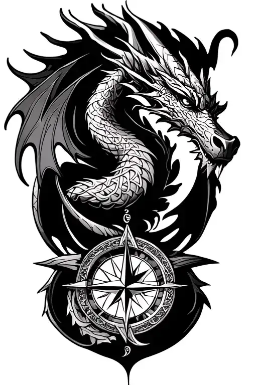 Celtic dragon and Nordic compass tattoo design idea