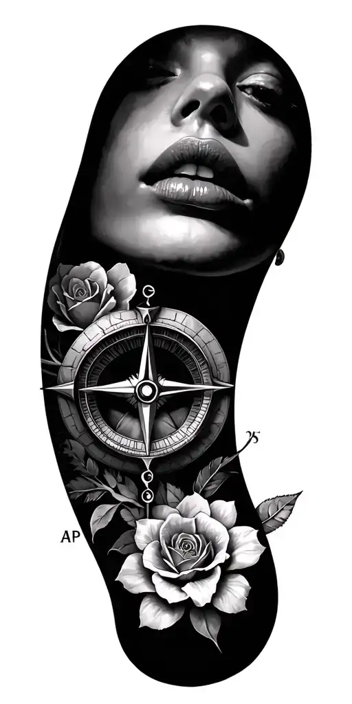 April 25 1999 beach compass roses girl lips tattoo design idea