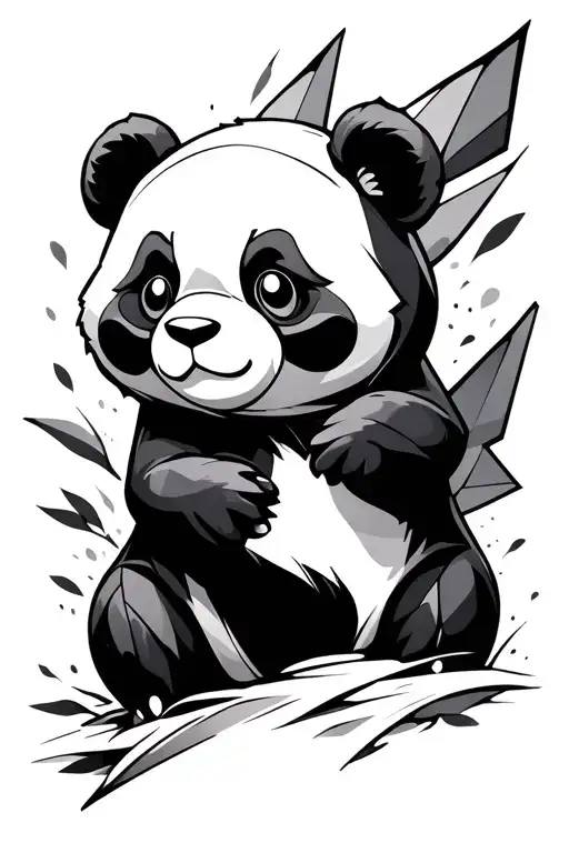 Create a tattoo with a bear a panda a pikachu in black without colors for tattooing with a geometric side tattoo design idea