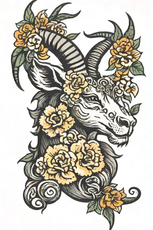 capricorn with flowers tattoo design idea
