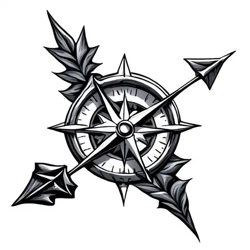 arrow and simple compass intertwined tattoo design idea