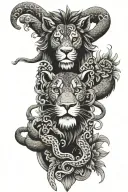 totem pole with a lion, snake,  tattoo design idea