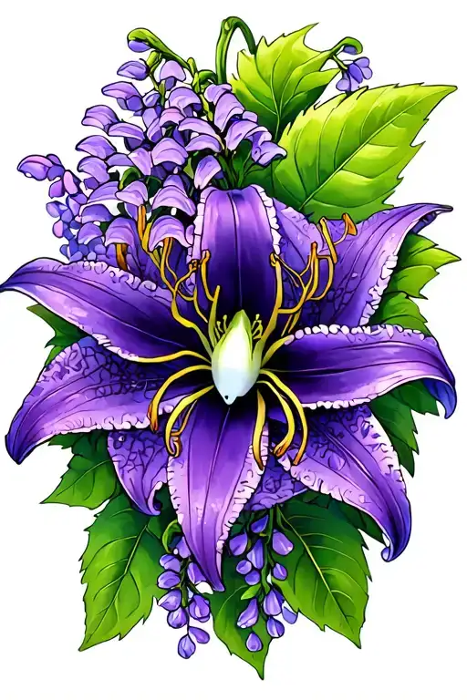 spiderlilys wisteria flowers tattoo design idea
