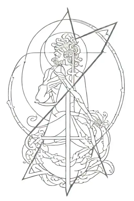 of apollo and of poseidon god symbol in alchemy tattoo design idea