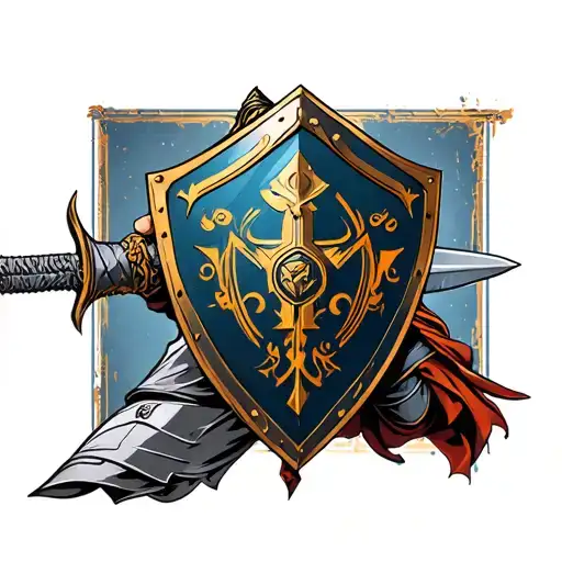 Crusader holding shield with sword tattoo design idea