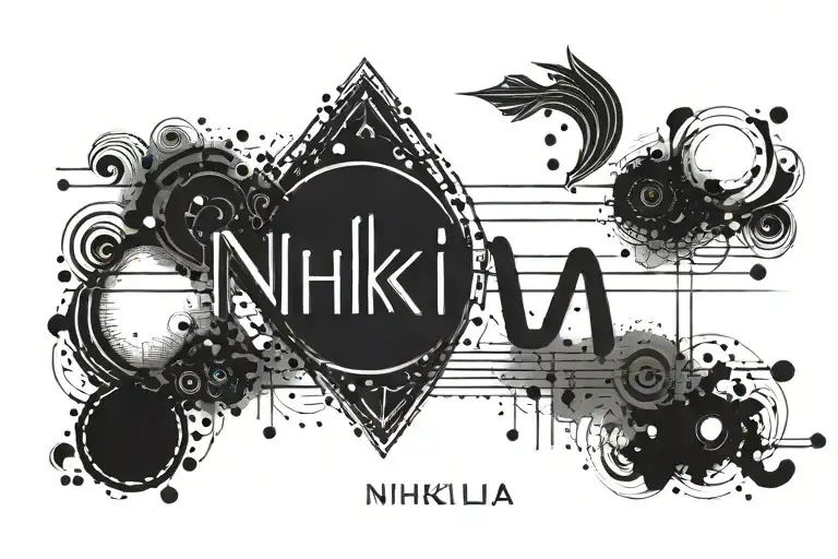 Nikhila name in morse code with heart love arrow piercing tattoo design idea