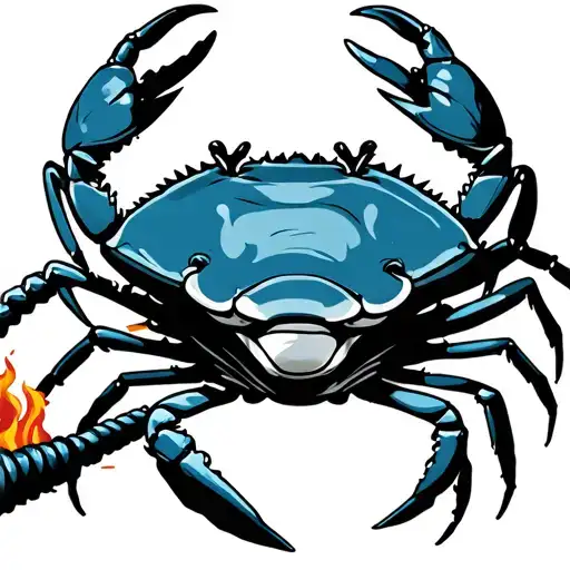 blue crab holding hose fighting fire tattoo design idea
