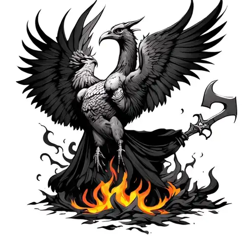 hatchet man phoenix rising from the ashes tattoo design idea