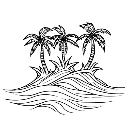 three palm trees with wave underneath tattoo design idea