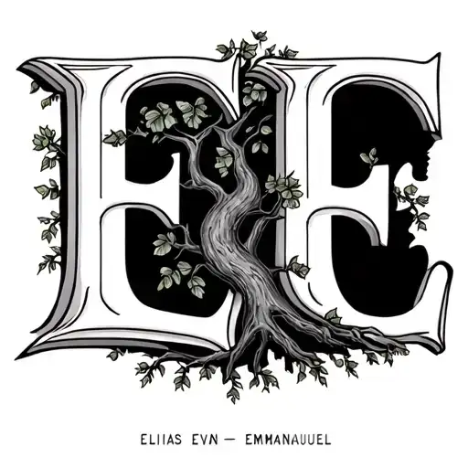 Letter "E" family tree with the names Elias, Emmanuel and Evan  tattoo design idea