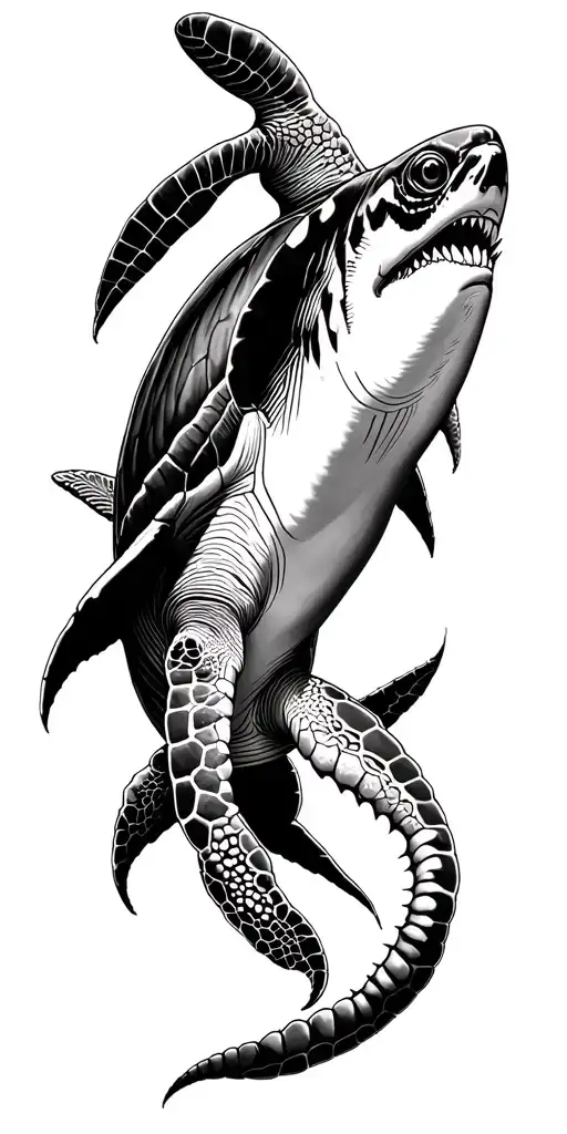 underwater turtle Monterey shark squid whale jumping tattoo design idea