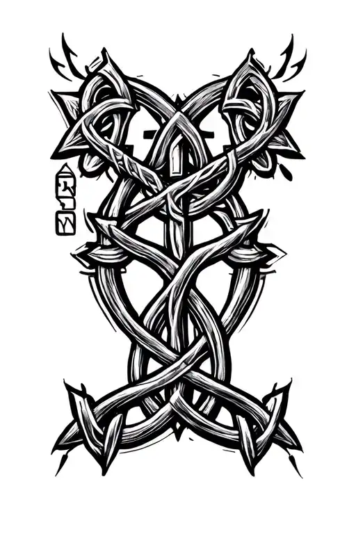3 nail cross in shape of chi rho surrounded by Celtic trinity Knot tattoo design idea
