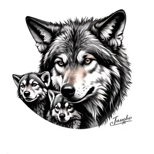 wolf and 2 cubs tattoo design idea