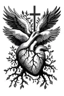 tree root lungs heart cross dove tattoo design idea
