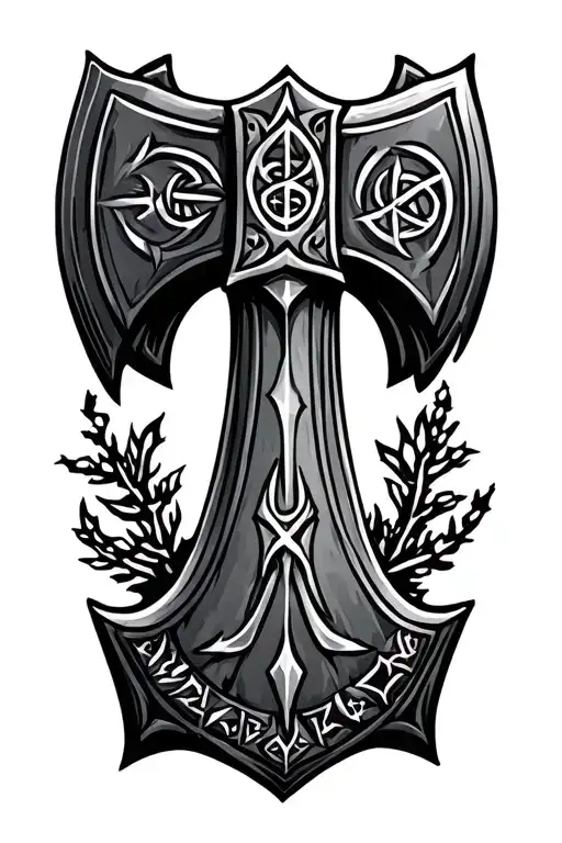 nordic axe with matthew in nordic runes engraved tattoo design idea