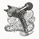 Microphone intertwined with musical notes forming a cat silhouette tattoo design idea