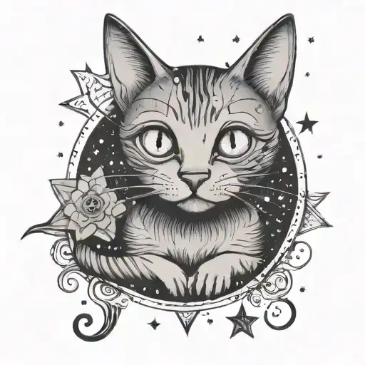Coraline cat with stars tattoo design idea