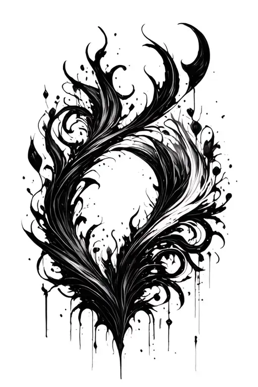 High contrast brush-like strokes dark aesthetic surrealist gothic blackwork otherworldly ornamental abstract sigilism tattoo design idea