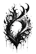 High contrast brush-like strokes dark aesthetic surrealist gothic blackwork otherworldly ornamental abstract sigilism tattoo design idea
