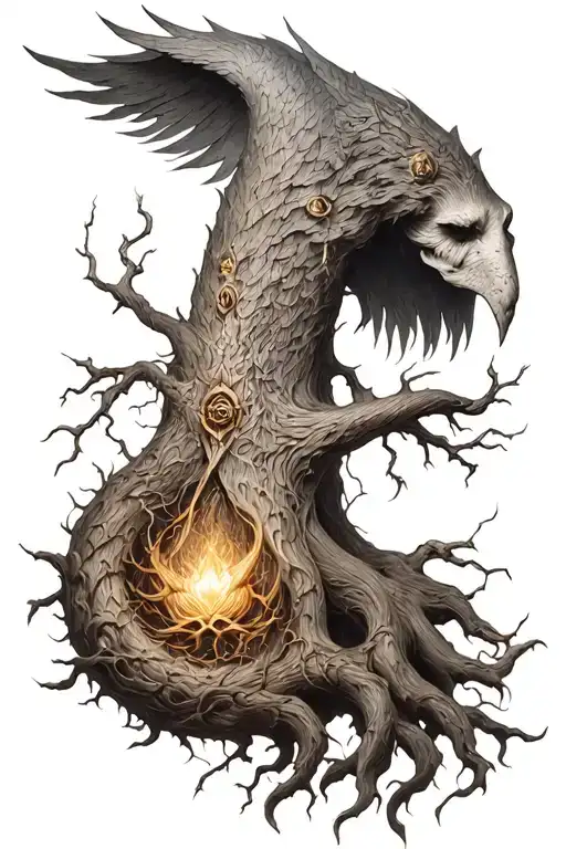 Yggdrasil and hanging odin tattoo design idea