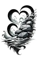 ocean flowing over heart shaped boulders for shoulder tattoo tattoo design idea