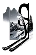 Ski mountain landscape with the letter L G clef tattoo design idea