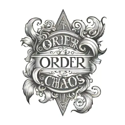 A text that says "ORDER & CHAOS" tattoo design idea