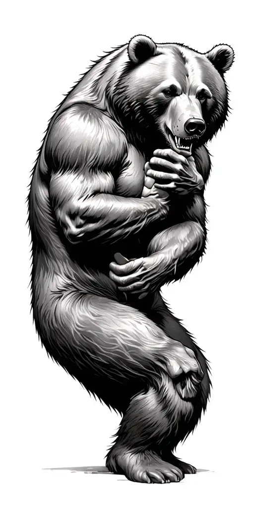 bear cornered by woves fighting at a disadvantage tattoo design idea