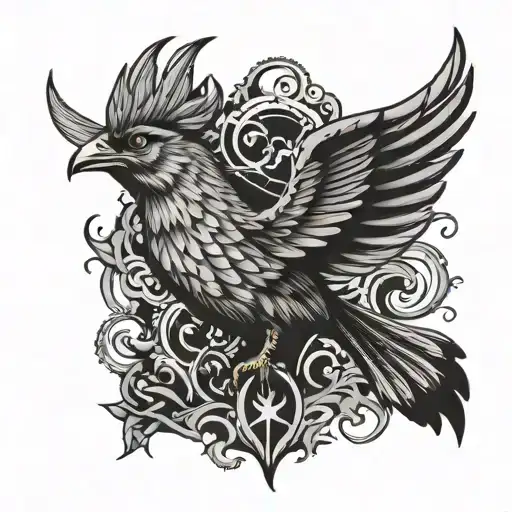 liverbird tattoo chest with wings wide spread tattoo design idea