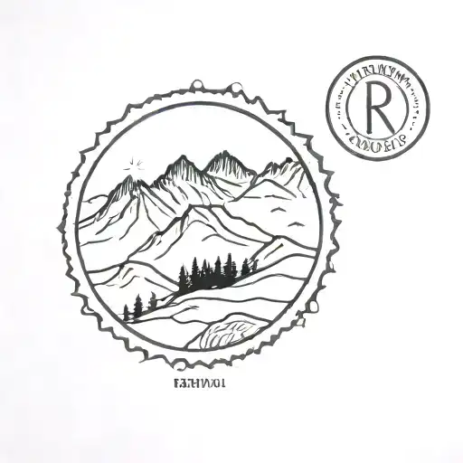 an Small Post stamp with northern lights and icelandic Mountain  tattoo design idea