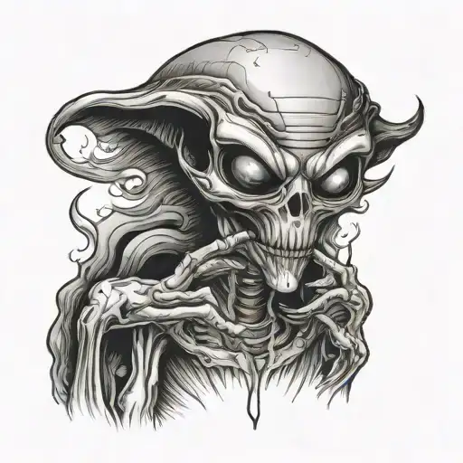 alien smoking cigarette tattoo design idea