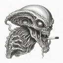 alien smoking cigarette tattoo design idea