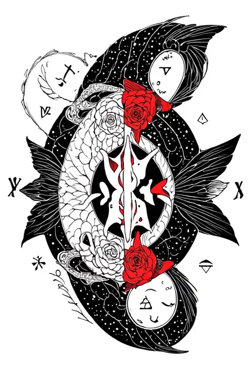 Incorporate my pisces zodiac sign with the animes Kakegurui, Fairy Tail, and Ouran High School Host Club tattoo design idea