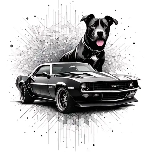 An abstract geometric design incorporating elements of a Camaro and a dog tattoo design idea