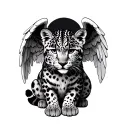 Baby Angel snow leopard with wings spread wide tattoo design idea