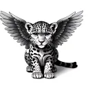Baby Angel snow leopard with wings spread wide tattoo design idea