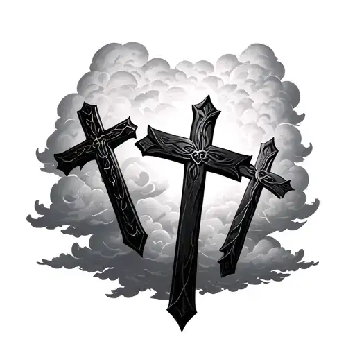 3 Crosses With Clouds tattoo design idea