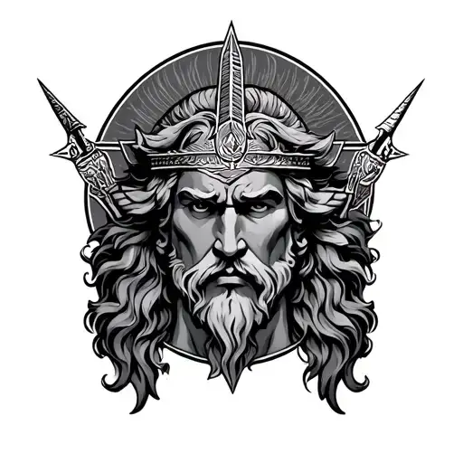 chino face below a sagittarius zeus perseverance tattoo design idea