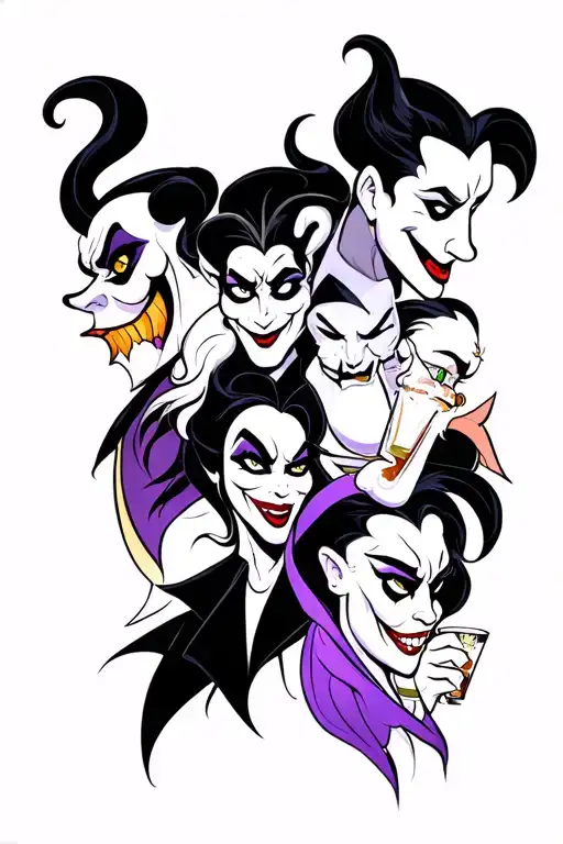 All the Disney villains in a bar tattoo design idea